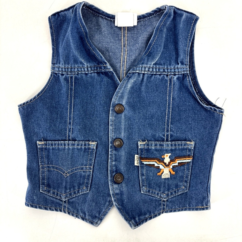 Vintage Levis White Tab Kids Embroidered Denim Vest Toddler USA 70s RARE FIND
